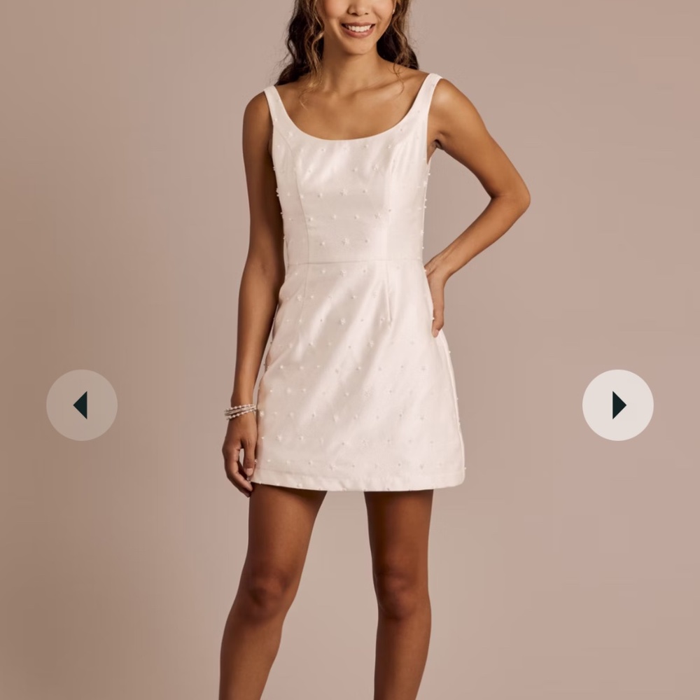Little White Dress- Satin Mini Dress with Pearl Beading